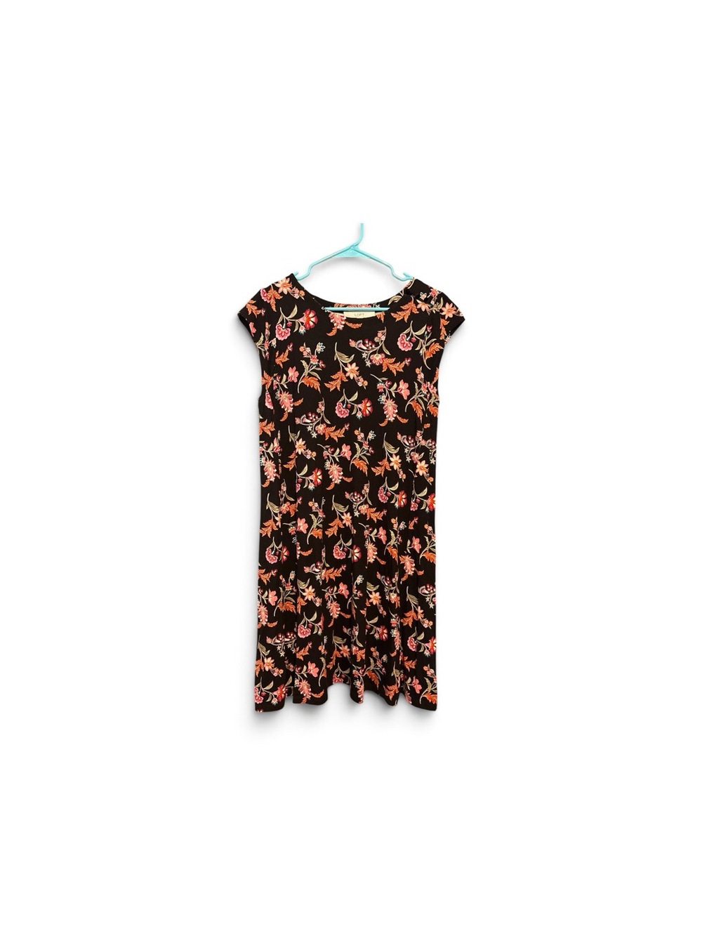 NWT LOFT Floral Black Swing Dress, M